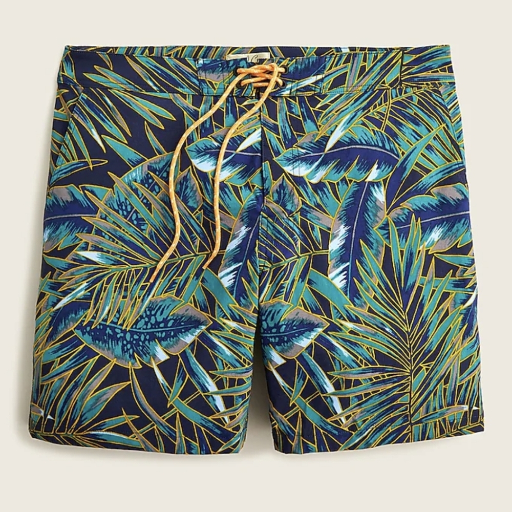 J.CREW BREAKER STRETCH SLIM BOARD SHORT 7" SWIM TRUNKS SM 32/7 NVY/GRN BNWT $89